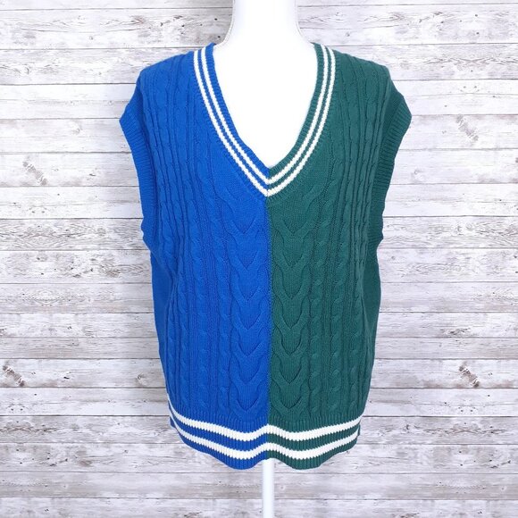 Wild Fable Cable Knit Sweater Vest Blue Green VNeck 116 - Picture 1 of 3